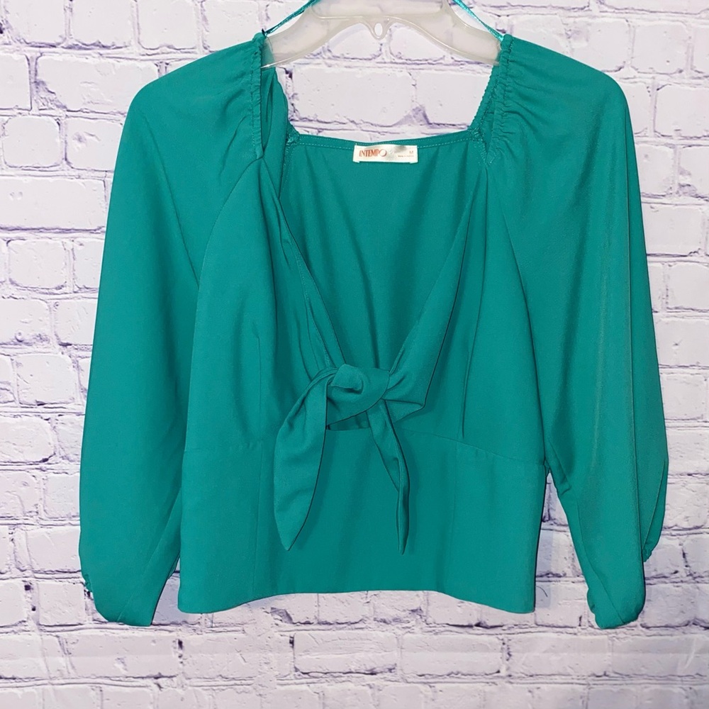 3/$20 Teal Women's Top with Tie Front